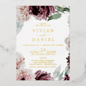 Floral-Romance | Goudolie in één bruiloft Folie Uitnodiging (Voorkant)