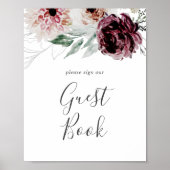 Floral Romance Guest Book Sign Poster (Voorkant)