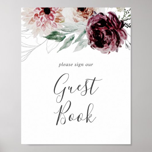 Floral Romance Guest Book Sign Poster (Voorkant)