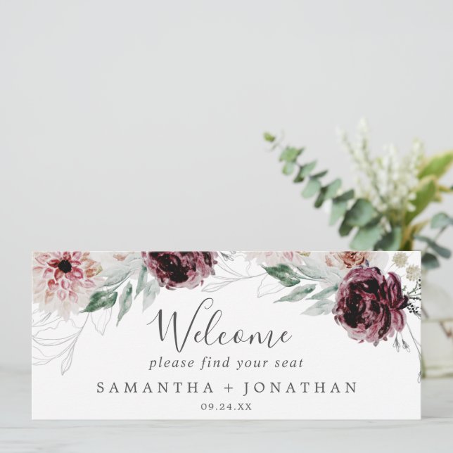 Floral Romance Hanging Seating Chart Header (Staand voorkant)