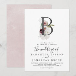 Floral Romance Letter B Monogram Weddenschap Kaart