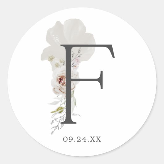 Floral Romance Letter F Monogram Envelope Seals Ronde Sticker (Voorkant)
