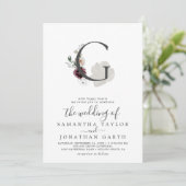 Floral Romance Letter G Monogram Weddenschap Kaart (Staand voorkant)