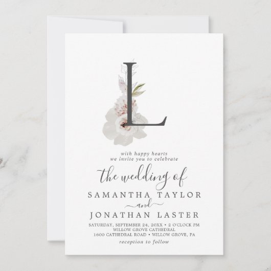 Floral Romance Letter L Monogram Weddenschap Kaart (Voorkant)
