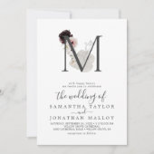 Floral Romance Letter M Monogram Weddenschap Kaart (Voorkant)