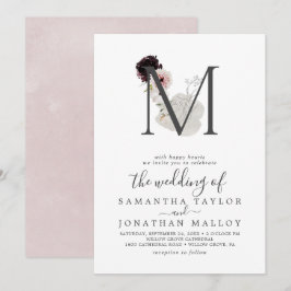 Floral Romance Letter M Monogram Weddenschap Kaart