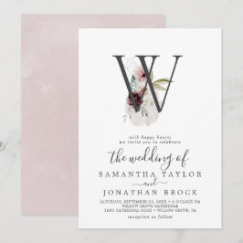 Floral Romance Letter W Blush Monogram Weddenschap Kaart