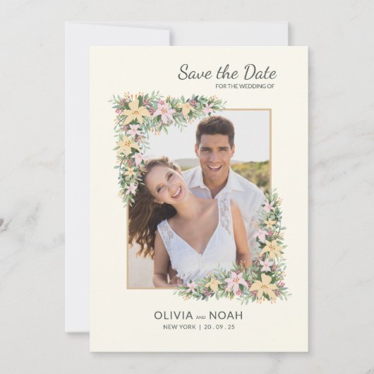 Floral Romance Photo Save the Date Card (Voorkant)