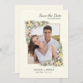 Floral Romance Photo Save the Date Card (Voorkant / Achterkant)