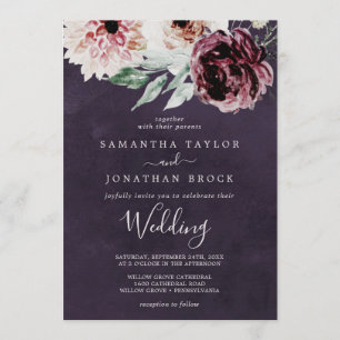 Floral-Romance   Plum Wedding Kaart