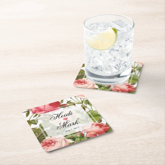  Floral Romance Roze rozen Kartonnen Onderzetters (Insitu)