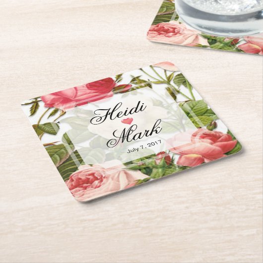  Floral Romance Roze rozen Kartonnen Onderzetters (Schuin)