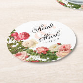 Floral Romance Roze rozen | wit Ronde Kartonnen Onderzetter (Gebogen)