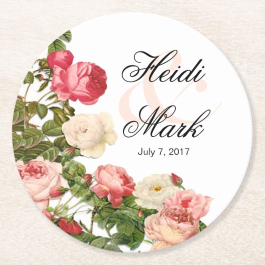 Floral Romance Roze rozen | wit Ronde Kartonnen Onderzetter (Voorkant)
