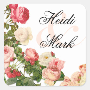  Floral Romance Roze rozen   wit Vierkante Sticker