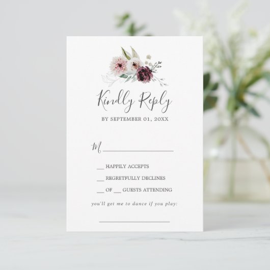 Floral Romance Song Request RSVP Card (Staand voorkant)