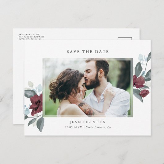 Floral Romance sparen het Briefkaart van de Datum (Voorkant / Achterkant)