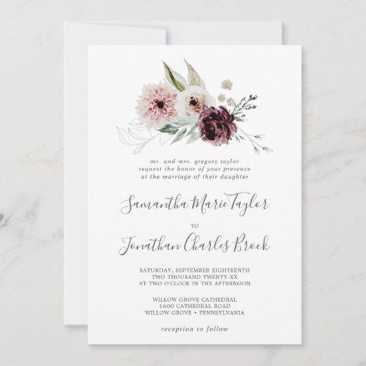 Floral Romance Traditional Wedding Kaart (Voorkant)