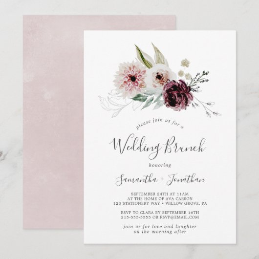 Floral Romance Wedding Brunch Kaart (Voorkant / Achterkant)