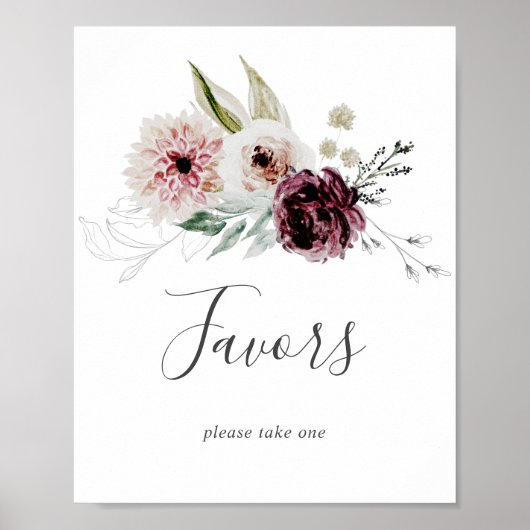 Floral Romance Wedding Favors Sign Poster (Voorkant)
