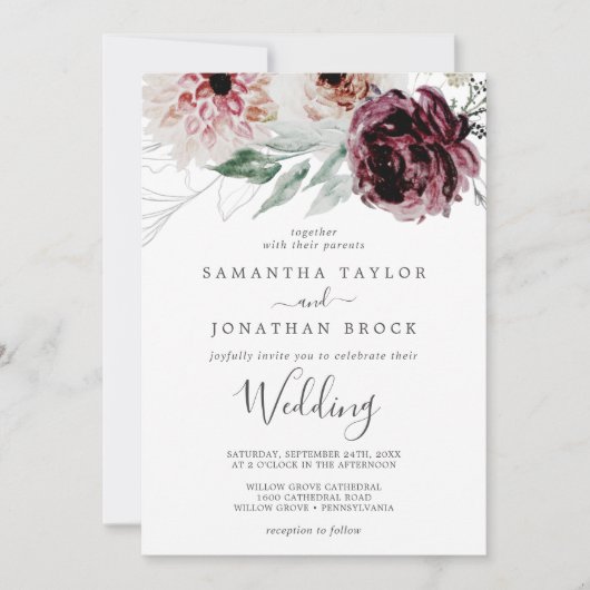 Floral Romance Wedding Kaart (Voorkant)