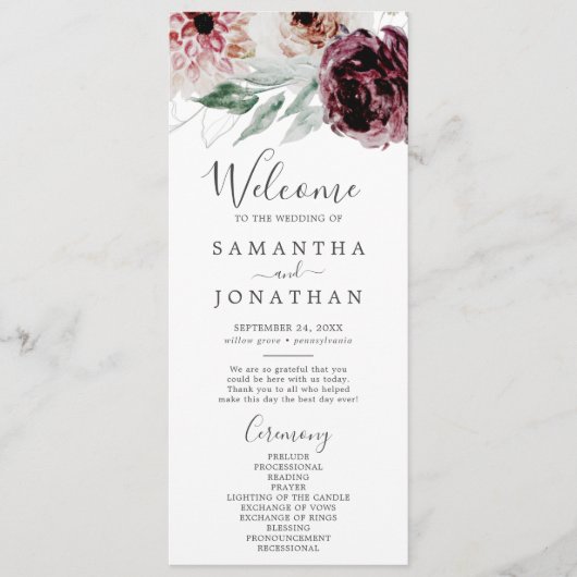 Floral Romance Wedding Programme Programmakaart (Voorkant)