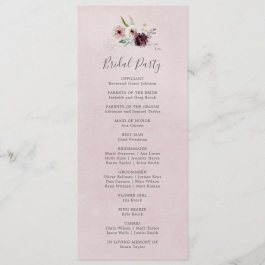 Floral Romance Wedding Programme Programmakaart (Achterkant)