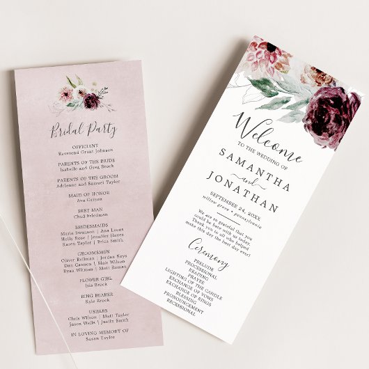 Floral Romance Wedding Programme Programmakaart