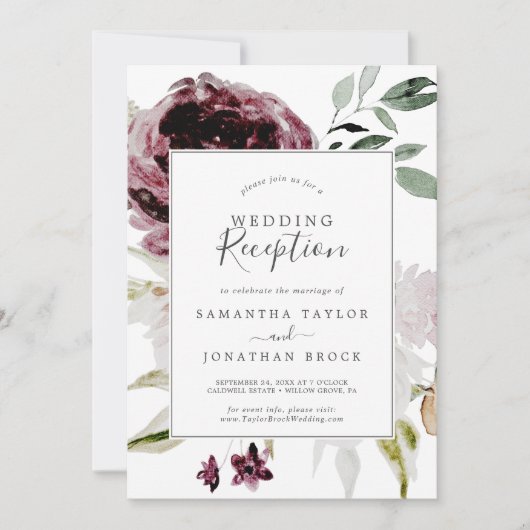 Floral Romance Wedding Reception Kaart (Voorkant)