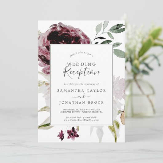 Floral Romance Wedding Reception Kaart (Staand voorkant)