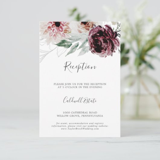 Floral Romance Wedding Reception Tussenvoegsel Kaa Informatiekaartje (Staand voorkant)