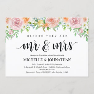 Floral Romance Wedding Rehearsal Dinner Invites Kaart