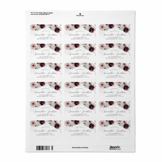 Floral Romance Wedding RSVP Adresetiketten Etiket (Full Sheet)