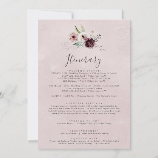 Floral Romance Wedding Welcome Letter & Itinerary (Achterkant)