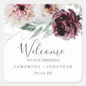Floral Romance Wedding Welcome Vierkante Sticker (Voorkant)
