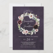 Floral Romance Wreath | Plum Wedding Kaart (Voorkant)