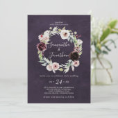 Floral Romance Wreath | Plum Wedding Kaart (Staand voorkant)