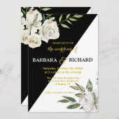 Floral Romantic Black & White Wedding Kaart (Voorkant / Achterkant)