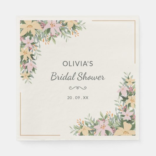 Floral Romantic Bridal Shower Napkin Servet (Voorkant)