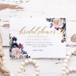 Floral Romantic Gold Elegant Script Vrijgezellenfe Kaart<br><div class="desc">Floral Romantic Gold Elegant Script Bridal Shower Invitation</div>