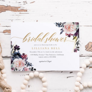Floral Romantic Gold Elegant Script Vrijgezellenfe Kaart