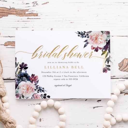 Floral Romantic Gold Elegant Script Vrijgezellenfe Kaart