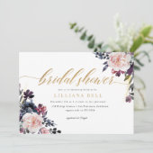 Floral Romantic Gold Elegant Script Vrijgezellenfe Kaart (Staand voorkant)