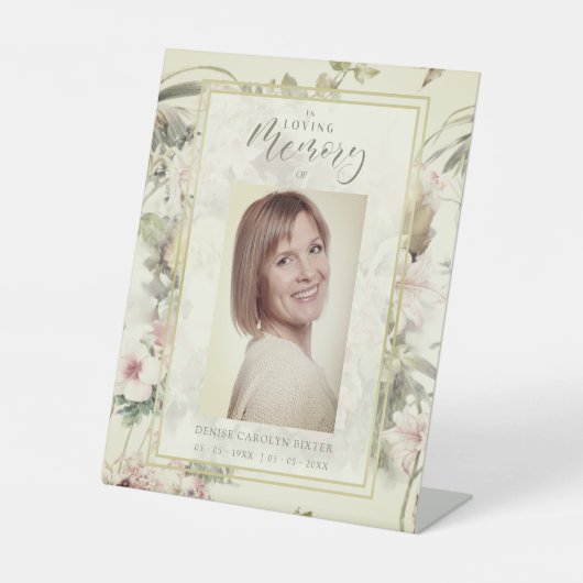 Floral  Romantic Memorial Funeral Reclamebord Met Voetstuk (Voorkant)