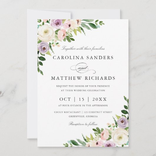 Floral Romantic Modern Elegant Wedding Invitation Kaart (Voorkant)