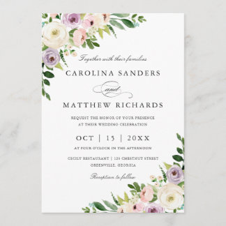 Floral Romantic Modern Elegant Wedding Invitation Kaart