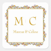Floral Romantic Waterverf Wedding Vierkante Sticker (Voorkant)