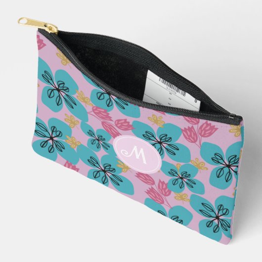 Floral romantisch monogram roze  gesneden naaizak etui (Open)