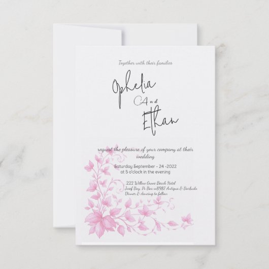  Floral Romantische bruiloft Uitnodiging (Voorkant)