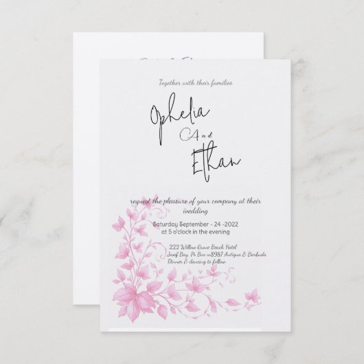 Floral Romantische bruiloft Uitnodiging (Voorkant / Achterkant)